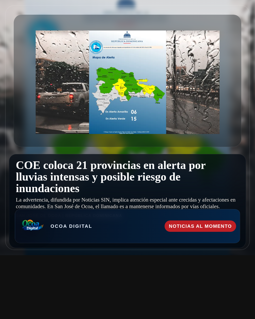 COE coloca 21 provincias en alerta por lluvias intensas y posible riesgo de inundaciones