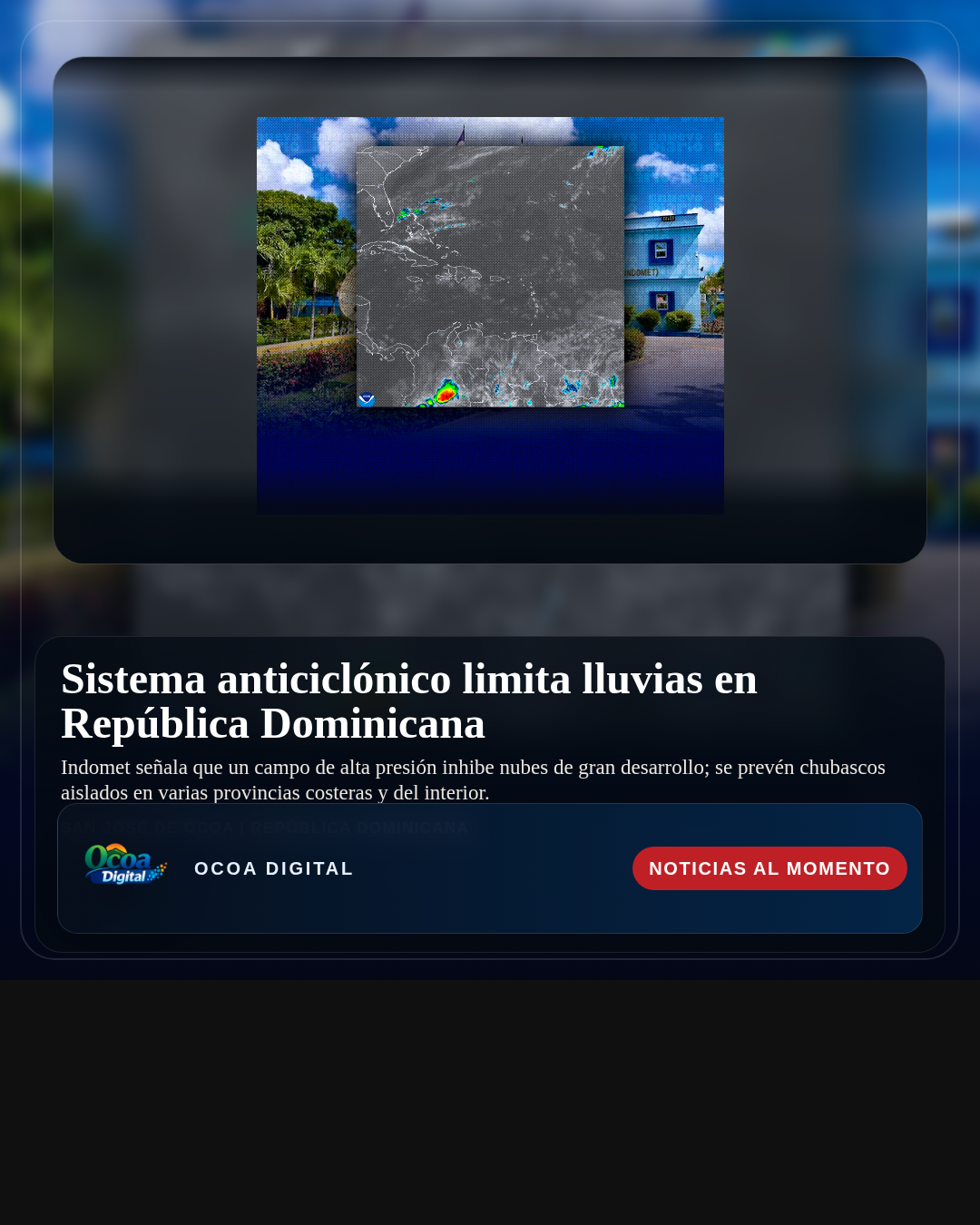 Sistema anticiclónico limita lluvias en República Dominicana