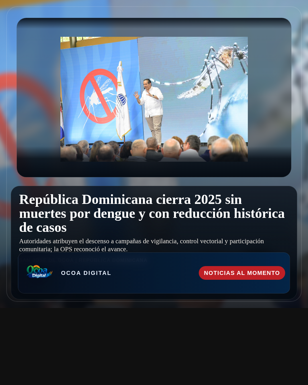 República Dominicana cierra 2025 sin muertes por dengue y con reducción histórica de casos