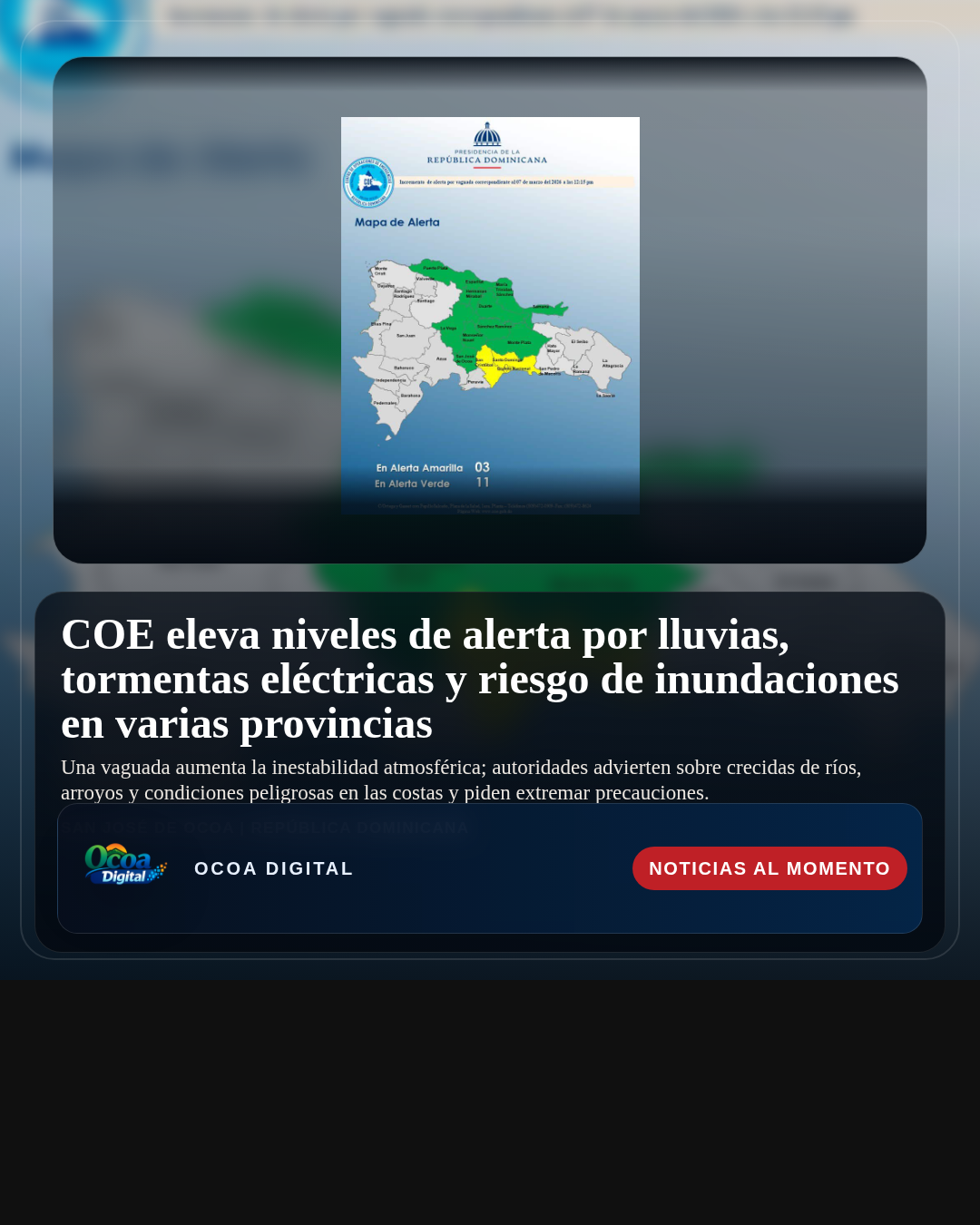 COE eleva niveles de alerta por lluvias, tormentas eléctricas y riesgo de inundaciones en varias provincias