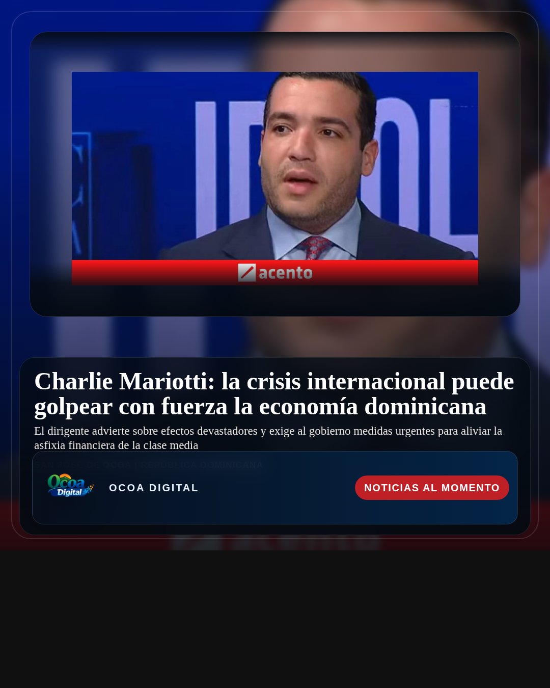 Charlie Mariotti: la crisis internacional puede golpear con fuerza la economía dominicana
