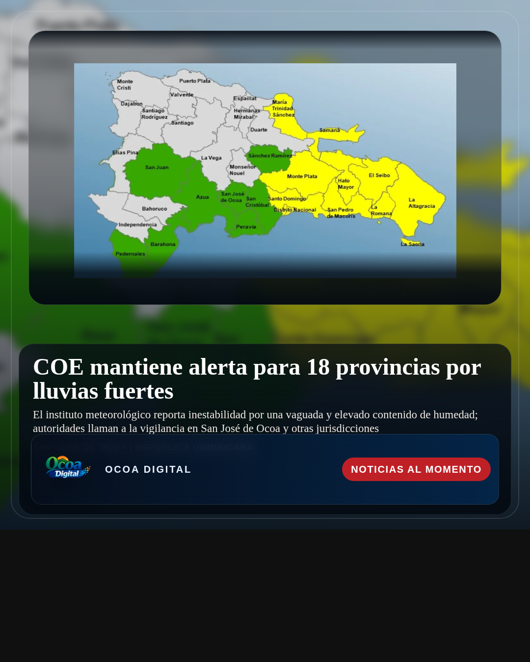 COE mantiene alerta para 18 provincias por lluvias fuertes