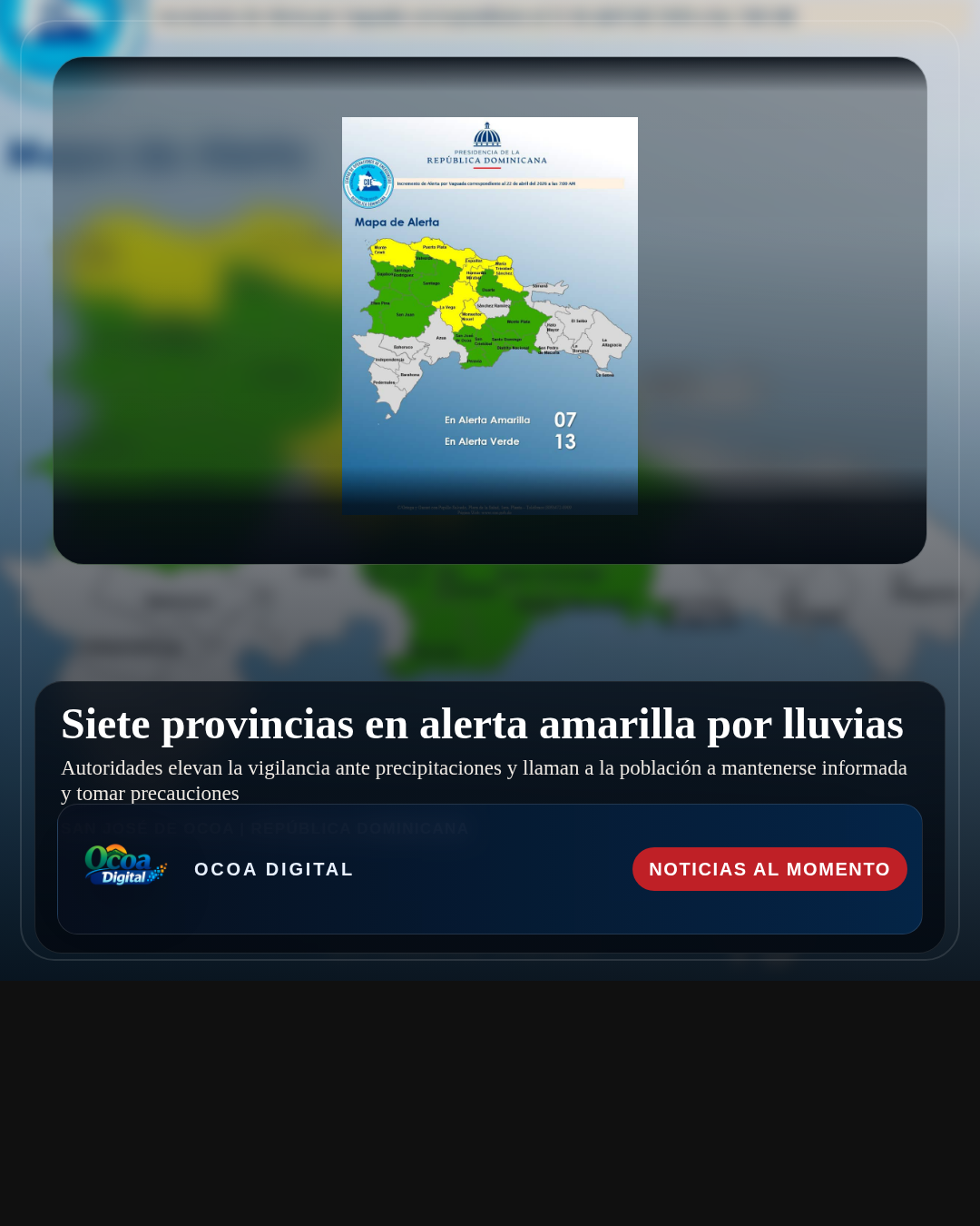 Siete provincias en alerta amarilla por lluvias