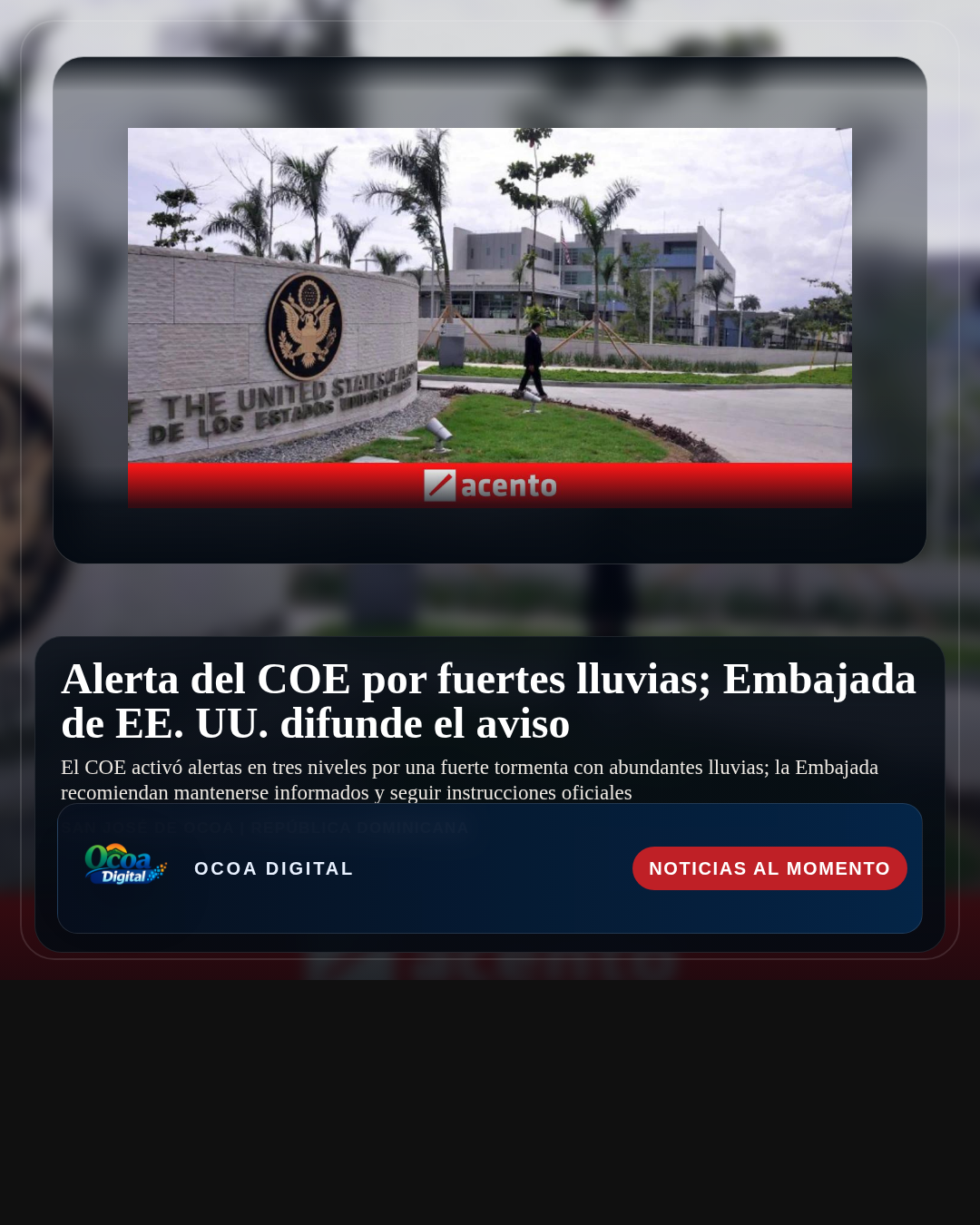 Alerta del COE por fuertes lluvias; Embajada de EE. UU. difunde el aviso