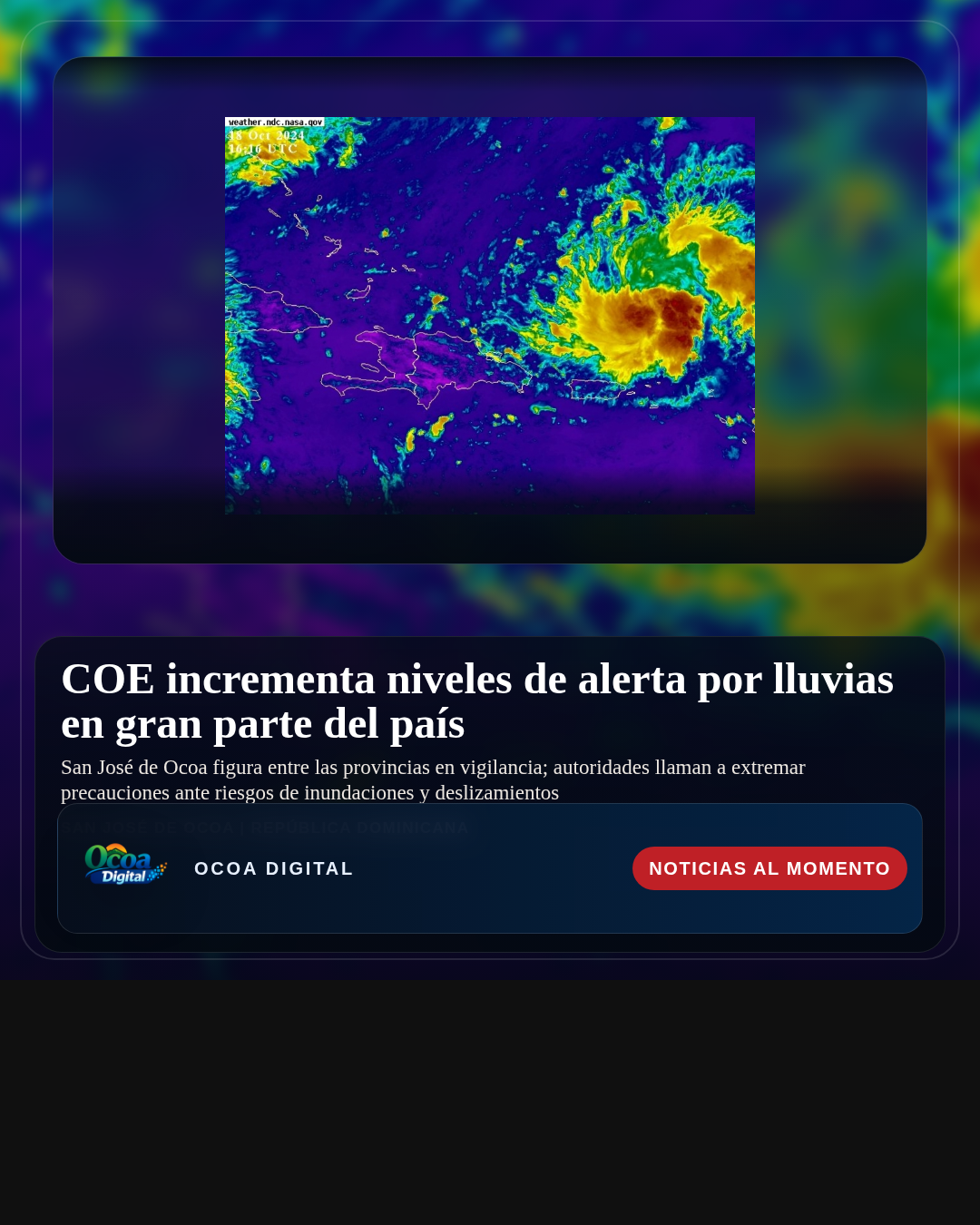 COE incrementa niveles de alerta por lluvias en gran parte del país