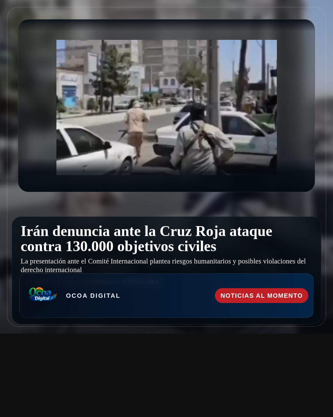 Irán denuncia ante la Cruz Roja ataque contra 130.000 objetivos civiles