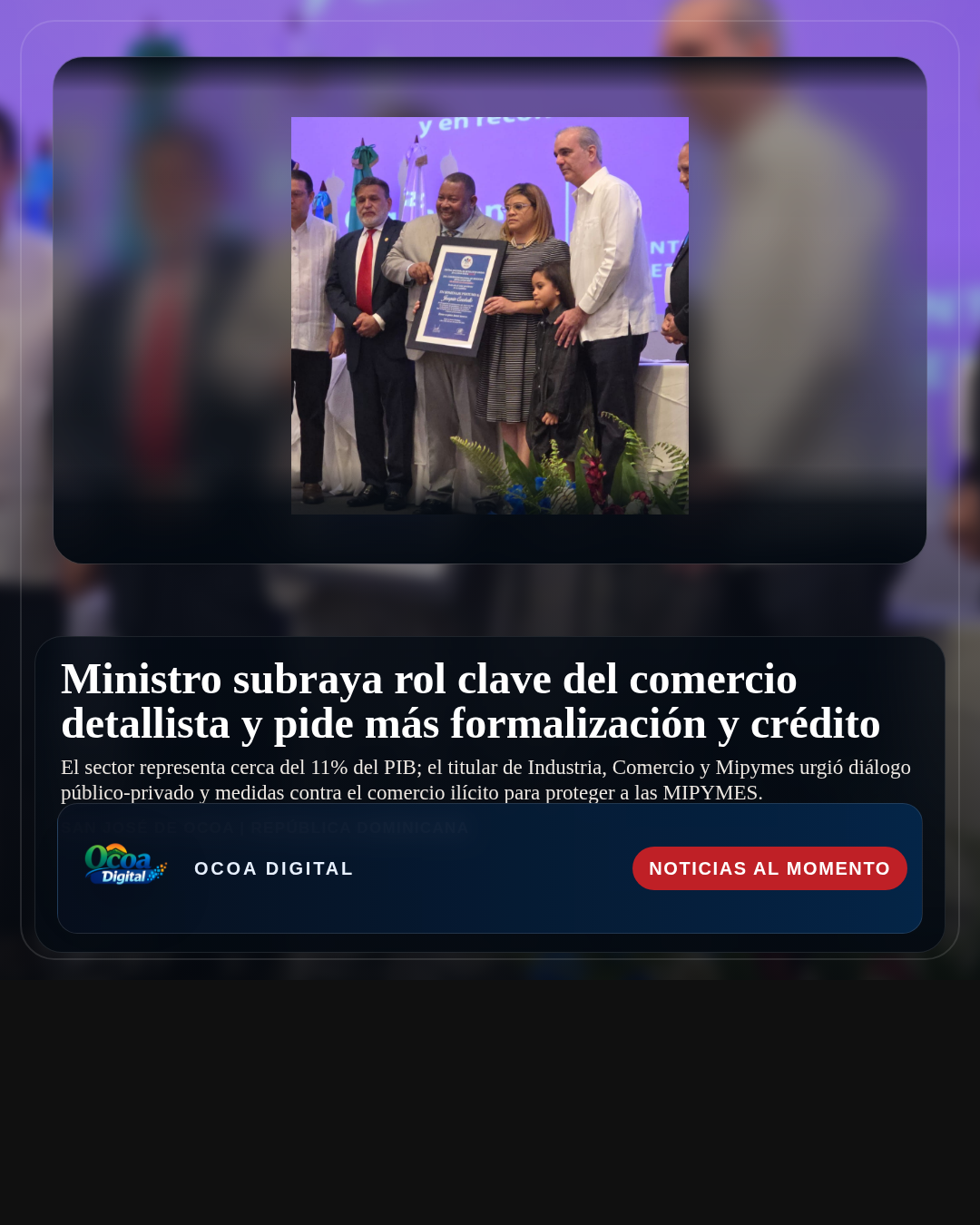 Ministro subraya rol clave del comercio detallista y pide más formalización y crédito