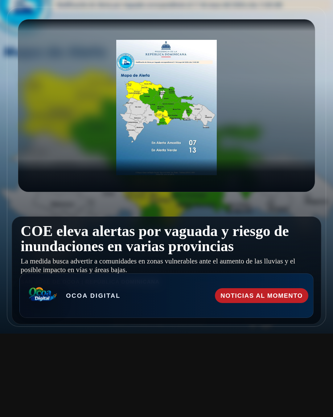 COE eleva alertas por vaguada y riesgo de inundaciones en varias provincias