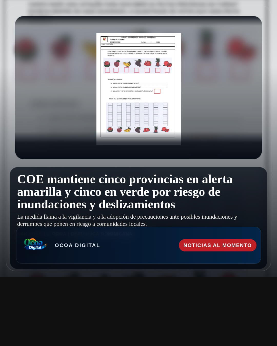 COE mantiene cinco provincias en alerta amarilla y cinco en verde por riesgo de inundaciones y deslizamientos