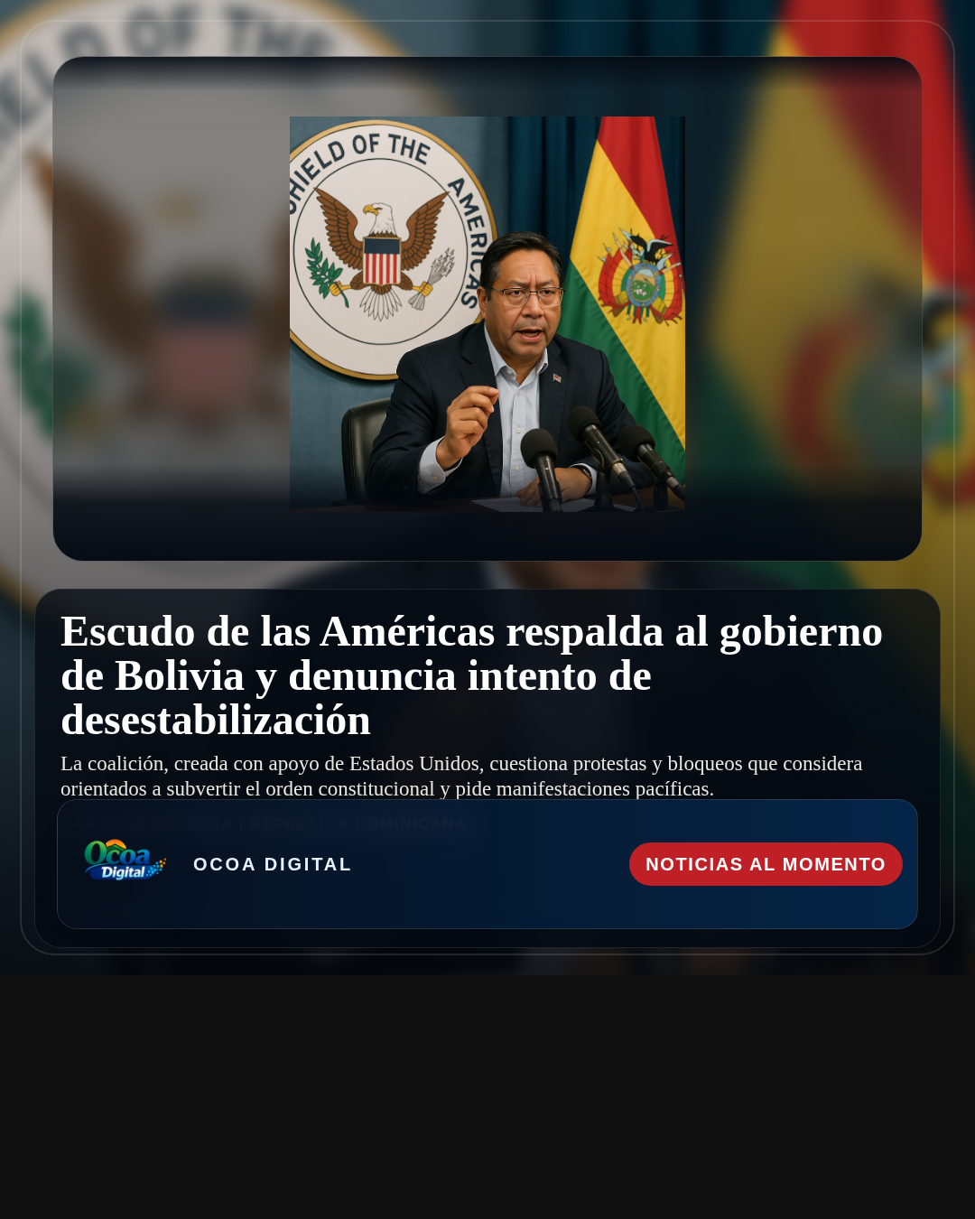 Escudo de las Américas respalda al gobierno de Bolivia y denuncia intento de desestabilización