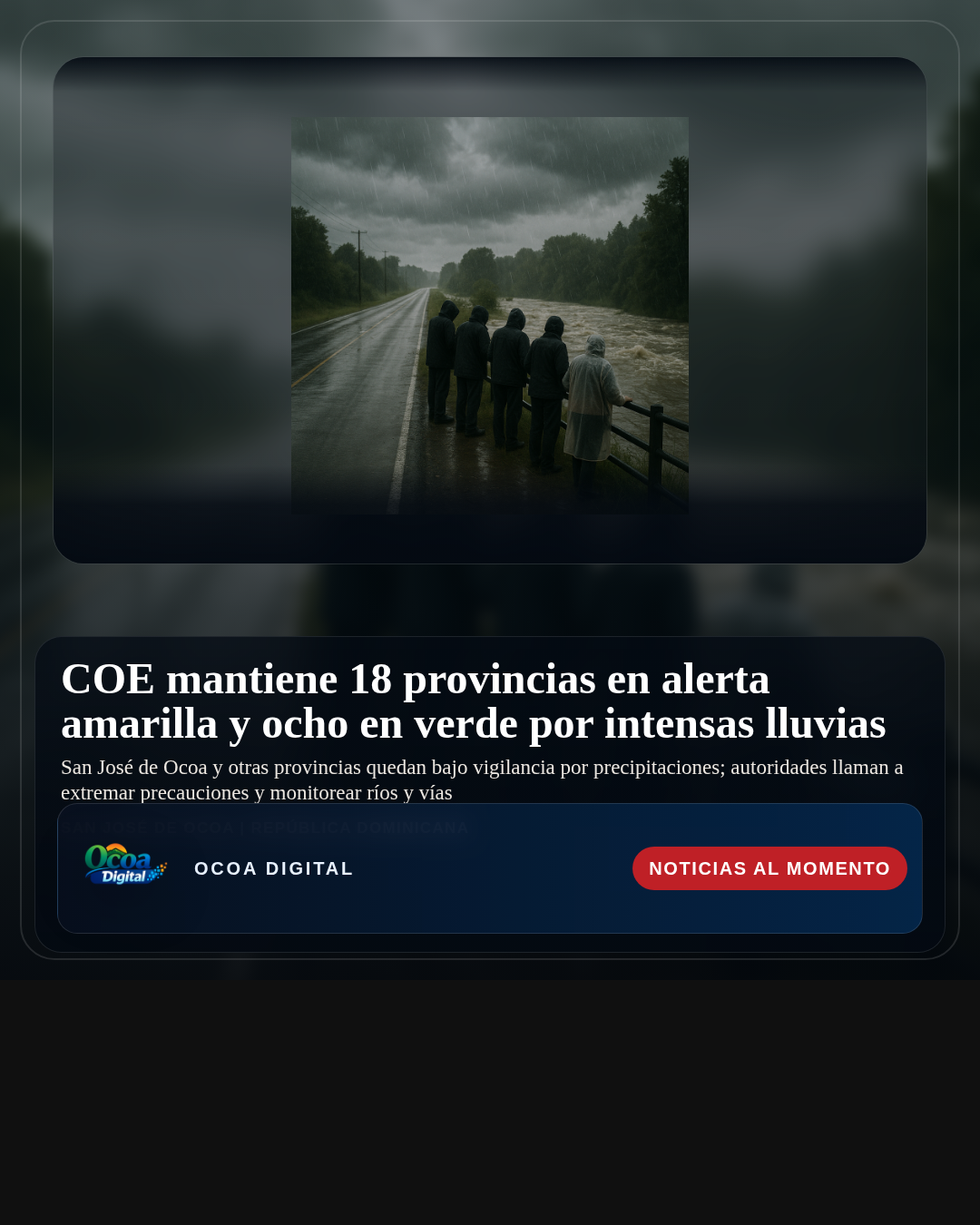 COE mantiene 18 provincias en alerta amarilla y ocho en verde por intensas lluvias
