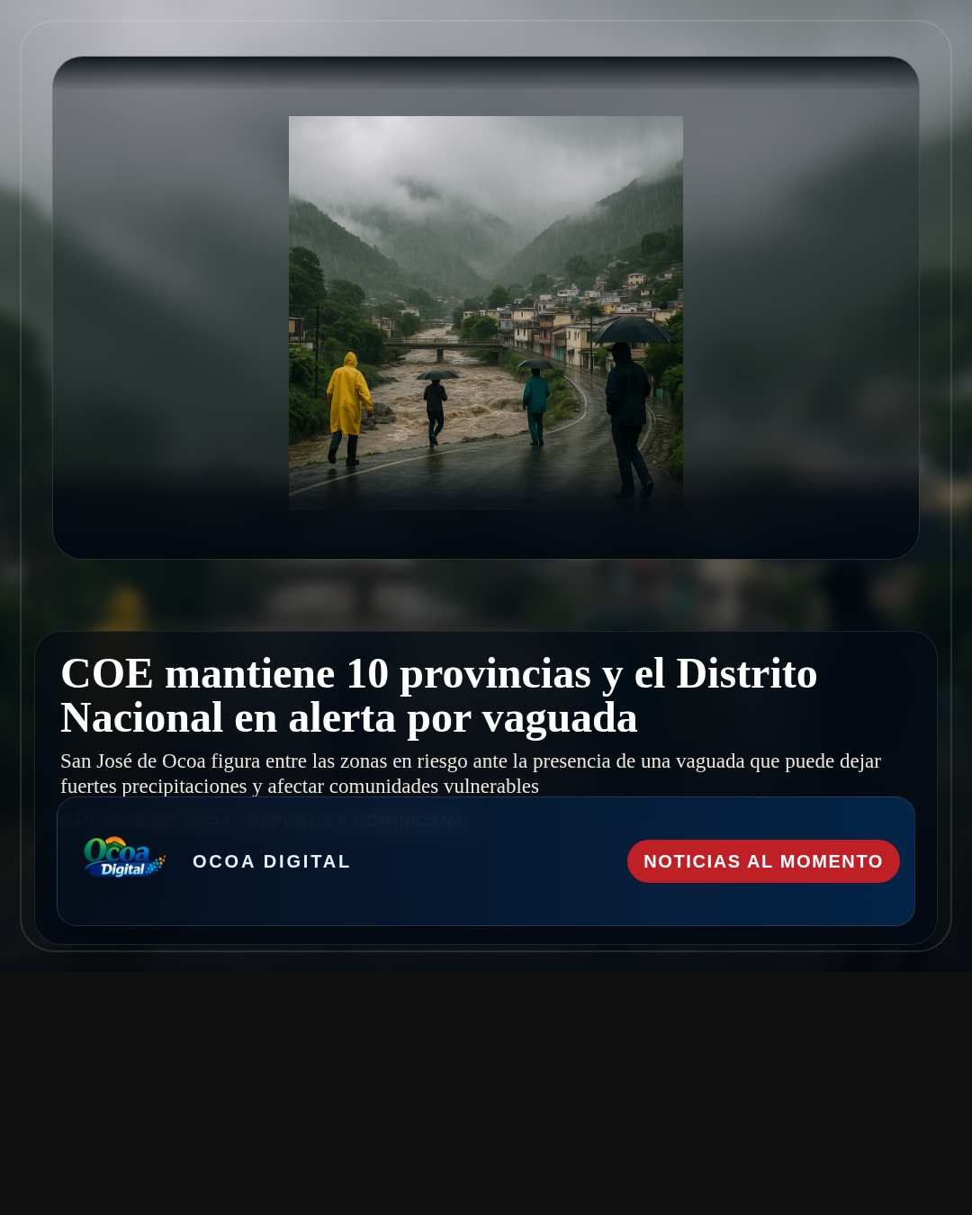 COE mantiene 10 provincias y el Distrito Nacional en alerta por vaguada