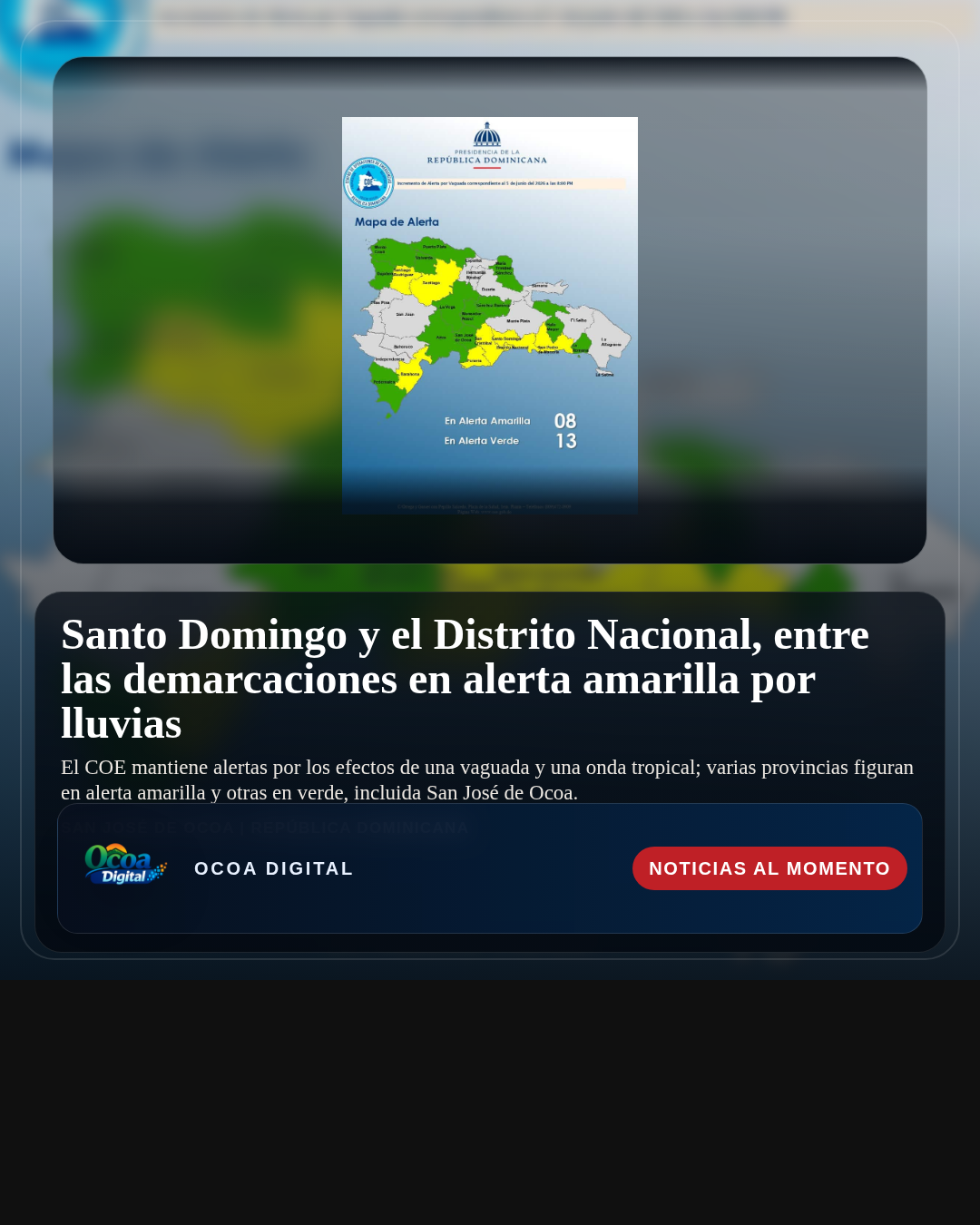 Santo Domingo y el Distrito Nacional, entre las demarcaciones en alerta amarilla por lluvias