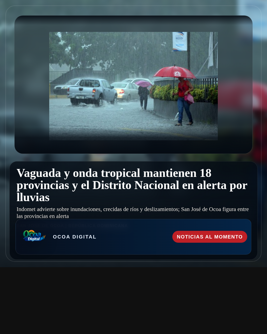 Vaguada y onda tropical mantienen 18 provincias y el Distrito Nacional en alerta por lluvias