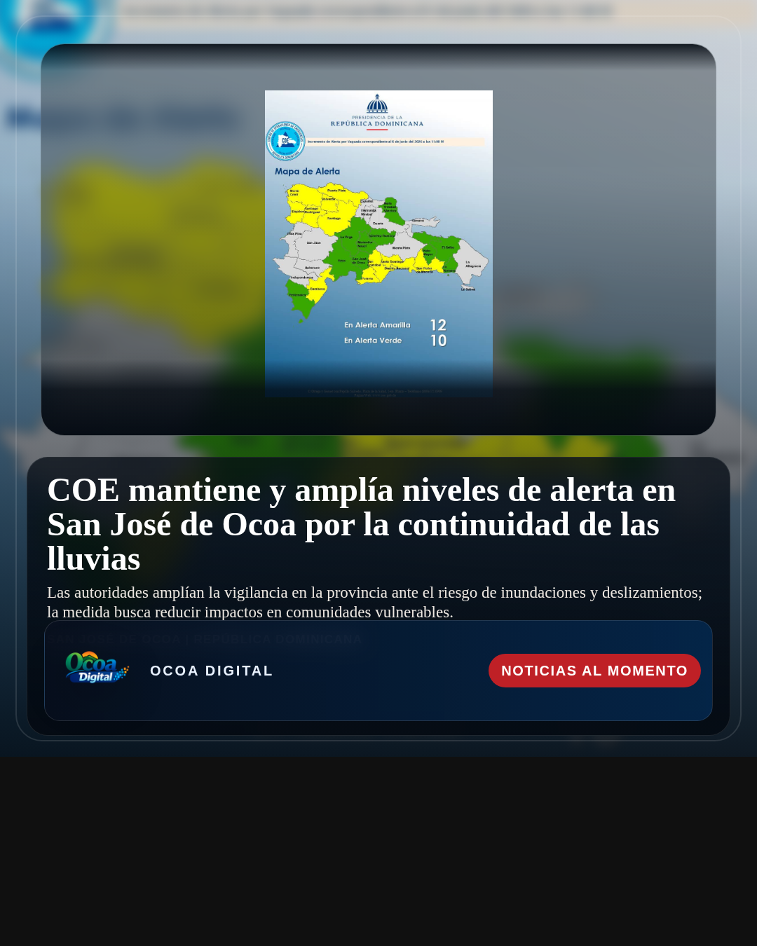 COE mantiene y amplía niveles de alerta en San José de Ocoa por la continuidad de las lluvias