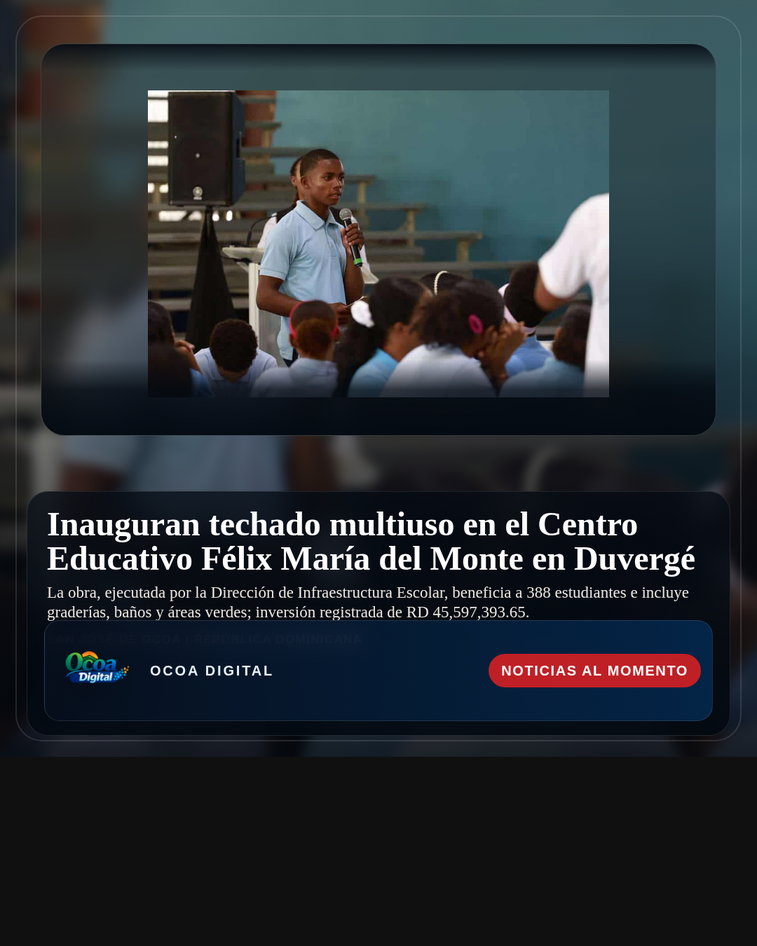 Inauguran techado multiuso en el Centro Educativo Félix María del Monte en Duvergé